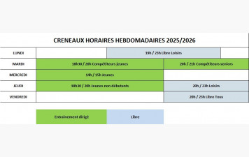 Horaires des entraînements 