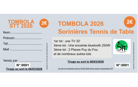 🎟️ Grande Tombola du Club de Tennis de Table ! 🏓🎉